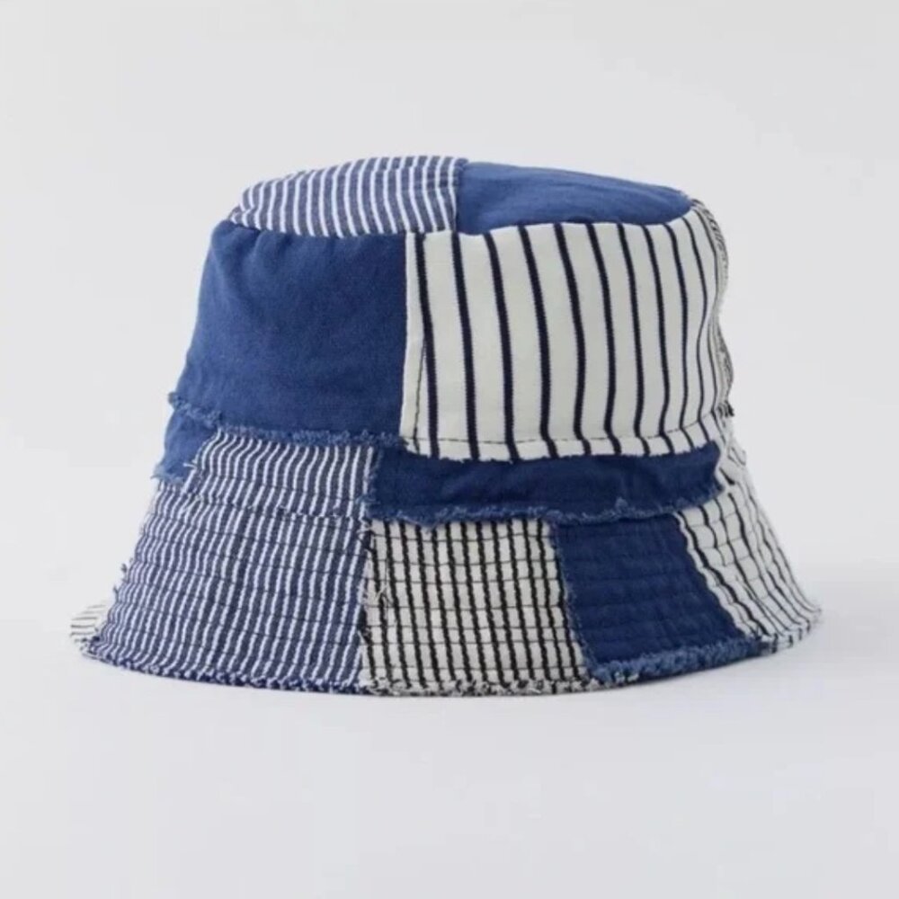 Urban Outfitters Blue Striped Patchwork Bucket Hat